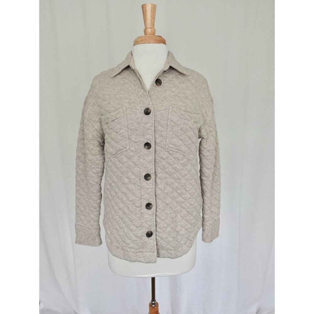 FAHERTY Quilted Fleece Overshirt Shacket Jacket Oatmeal Women's size Small